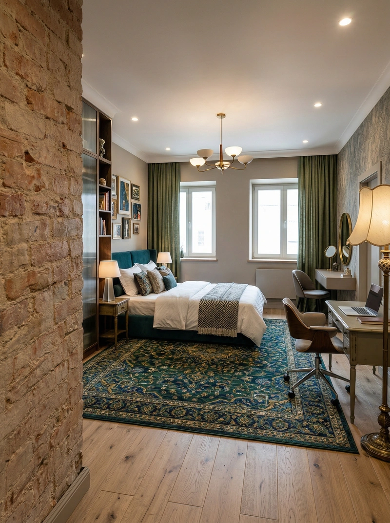 Дизайн спальни в стиле Эклектика — фото интерьера от нейросети RoomGPT