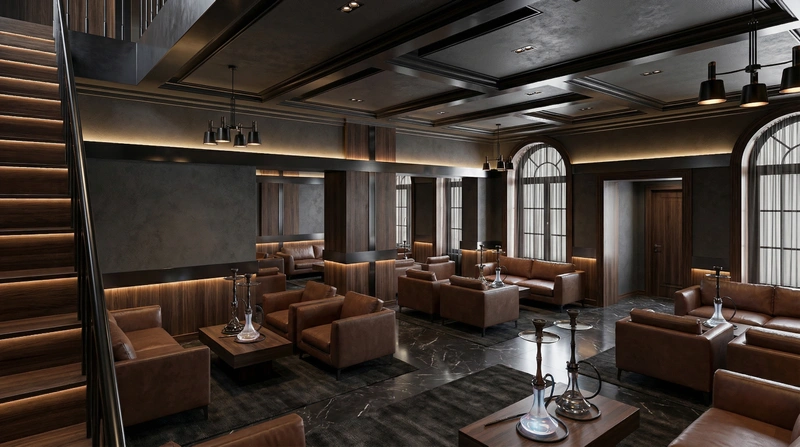 Дизайн гостиной в стиле Блэктэк — фото интерьера от нейросети RoomGPT