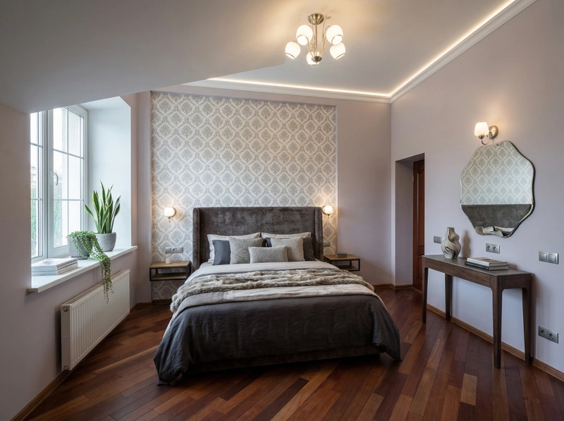 Дизайн спальни в стиле Контемпорари — фото интерьера от нейросети RoomGPT