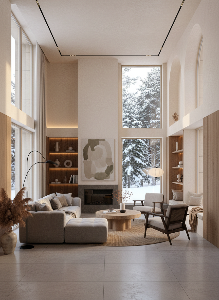 Дизайн гостиной в стиле Japandi — фото интерьера от нейросети RoomGPT