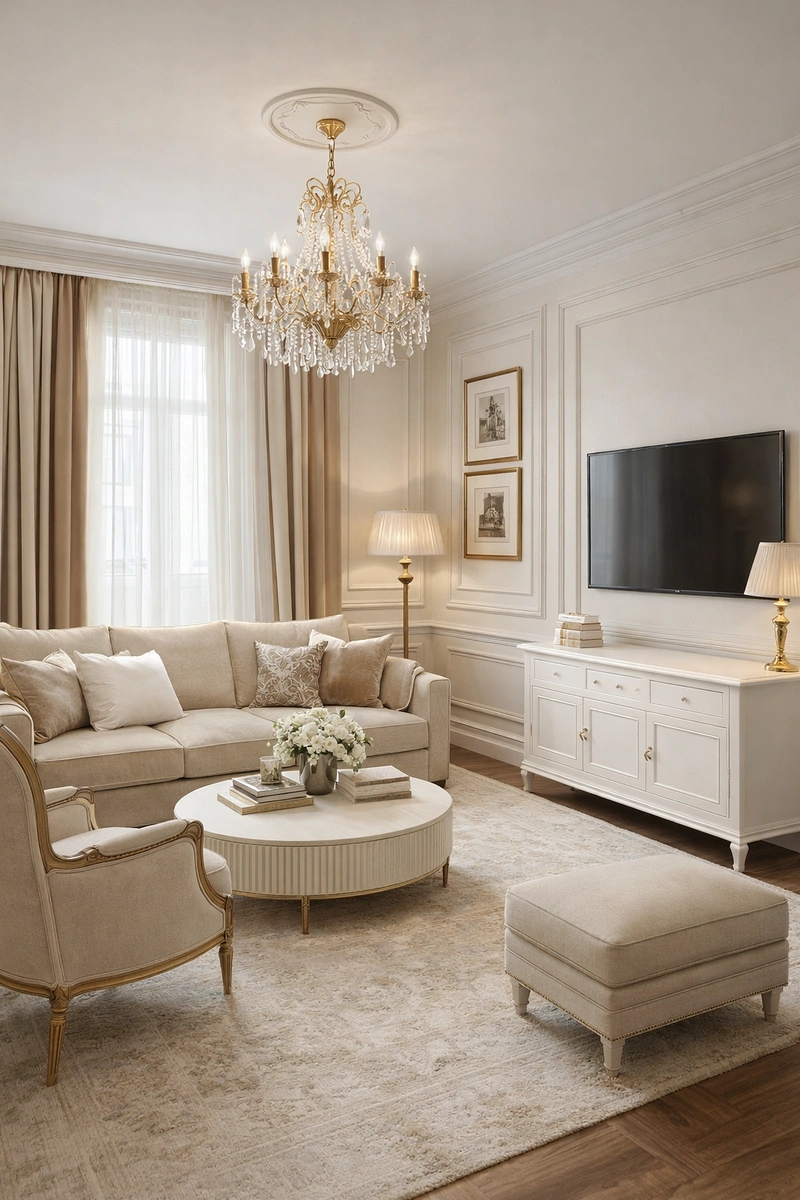 Дизайн гостиной в стиле Классика — фото интерьера от нейросети RoomGPT