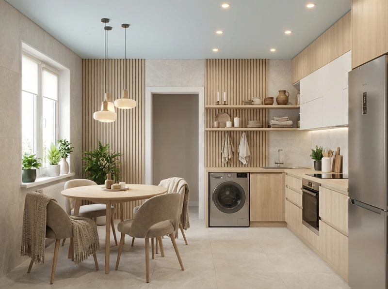 Дизайн интерьера в стиле Хюгге — Кухня от нейросети RoomGPT