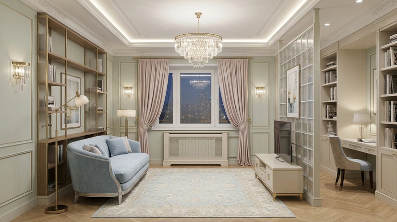 Дизайн гостиной в стиле Неоклассика — фото интерьера от нейросети RoomGPT