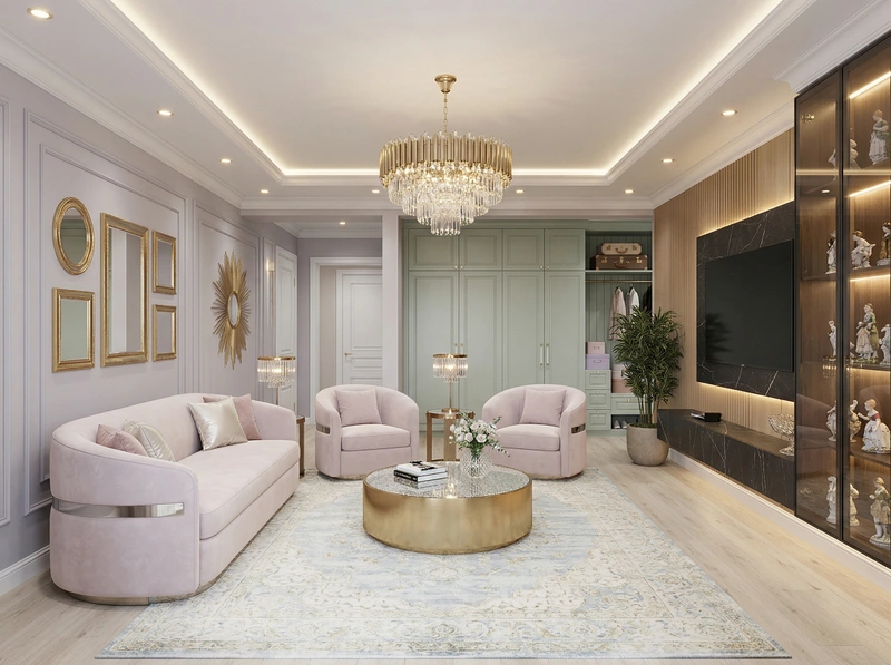Дизайн гостиной в стиле Неоклассика — фото интерьера от нейросети RoomGPT