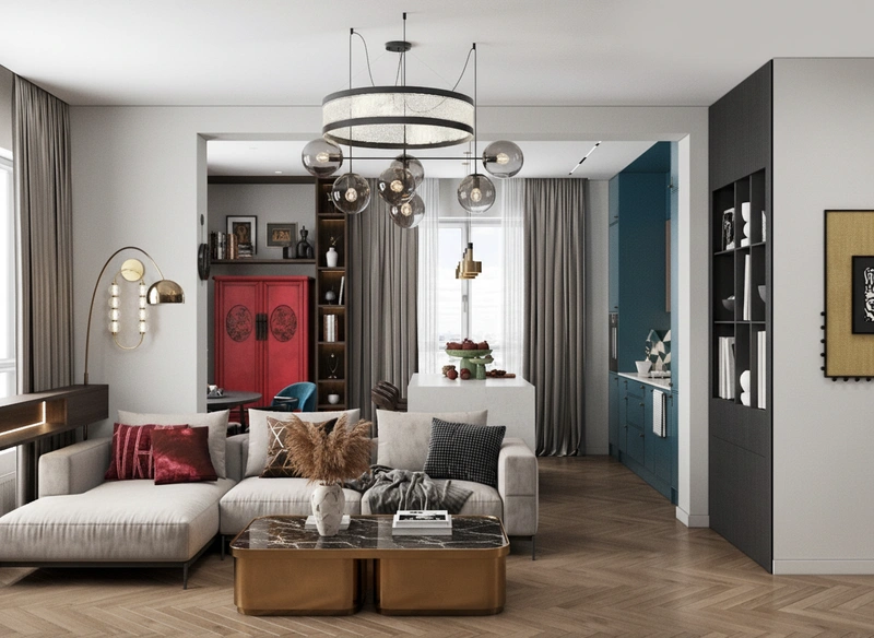 Дизайн интерьера в стиле Эклектика — Гостиная от нейросети RoomGPT