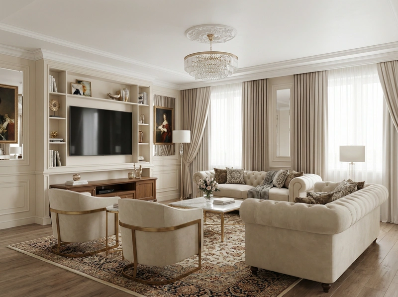 Дизайн интерьера в стиле Классика — Гостиная от нейросети RoomGPT