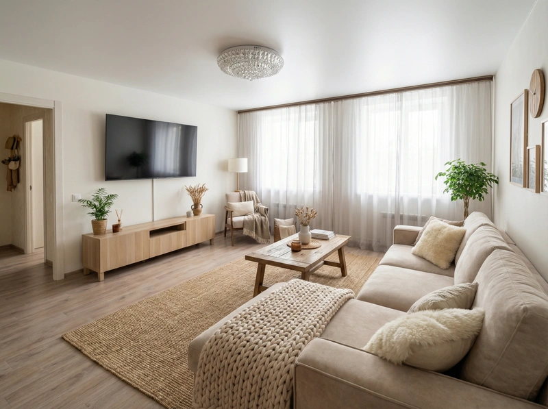 Дизайн интерьера в стиле Хюгге — Гостиная от нейросети RoomGPT