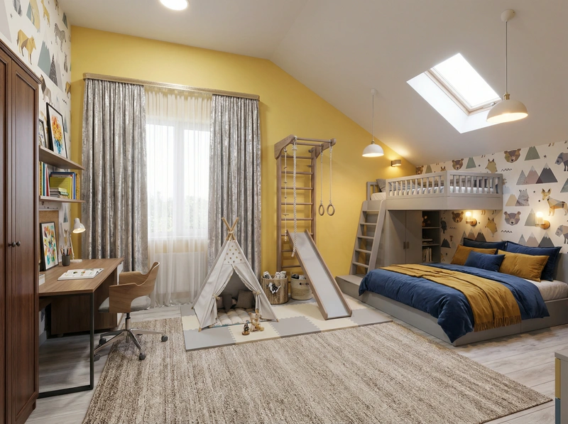 Дизайн интерьера в стиле Эклектика — Детская от нейросети RoomGPT