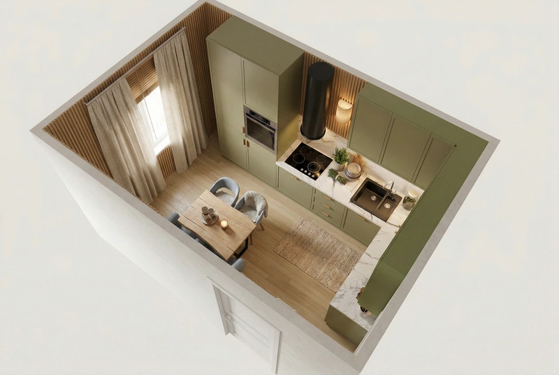 Дизайн интерьера в стиле Хюгге — Кухня от нейросети RoomGPT