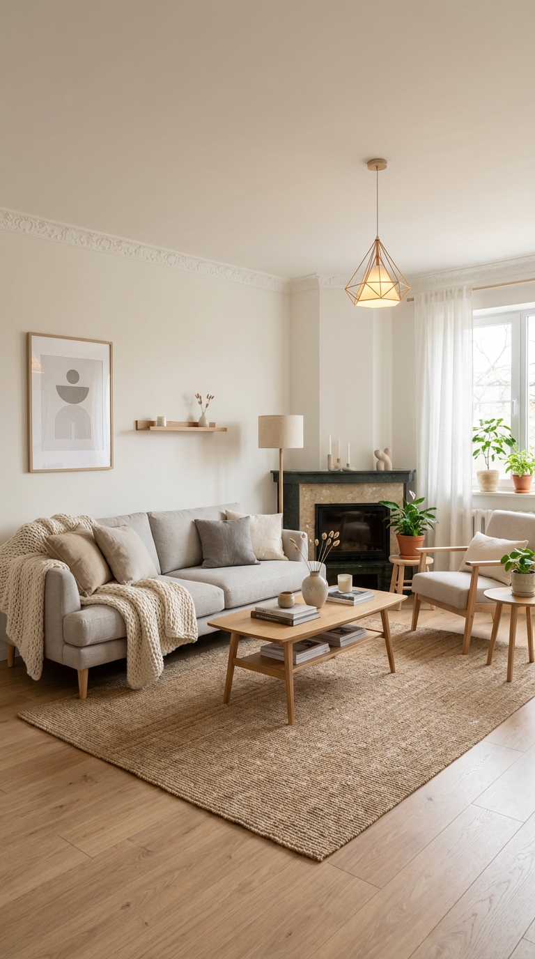 Дизайн гостиной в стиле Хюгге — фото интерьера от нейросети RoomGPT