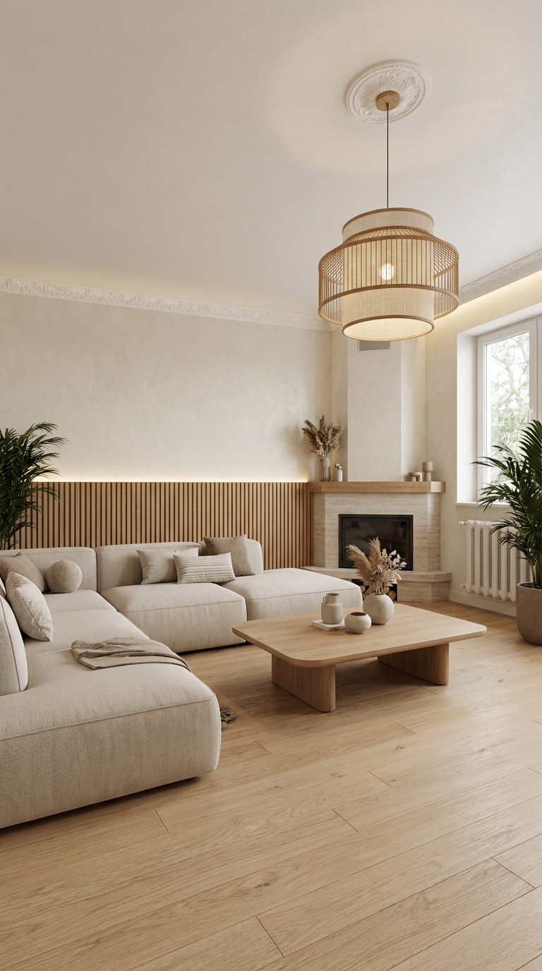 Дизайн гостиной в стиле Japandi — фото интерьера от нейросети RoomGPT