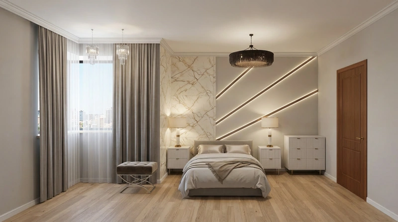 Дизайн спальни в стиле Контемпорари — фото интерьера от нейросети RoomGPT