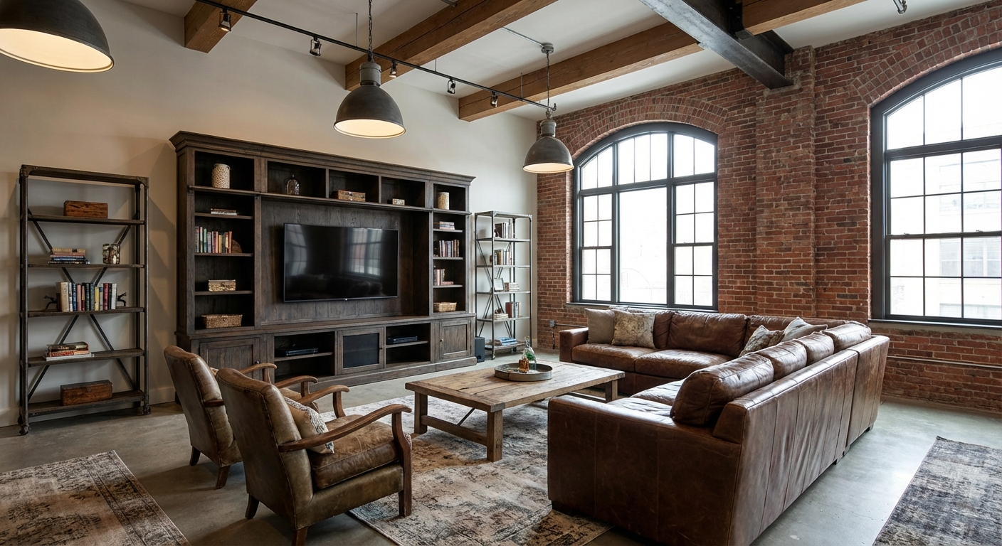 Дизайн гостиной в стиле Лофт — фото интерьера от нейросети RoomGPT