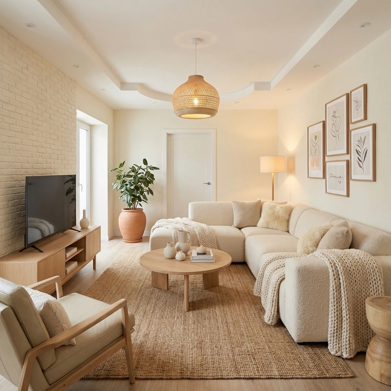 Дизайн гостиной в стиле Хюгге — фото интерьера от нейросети RoomGPT