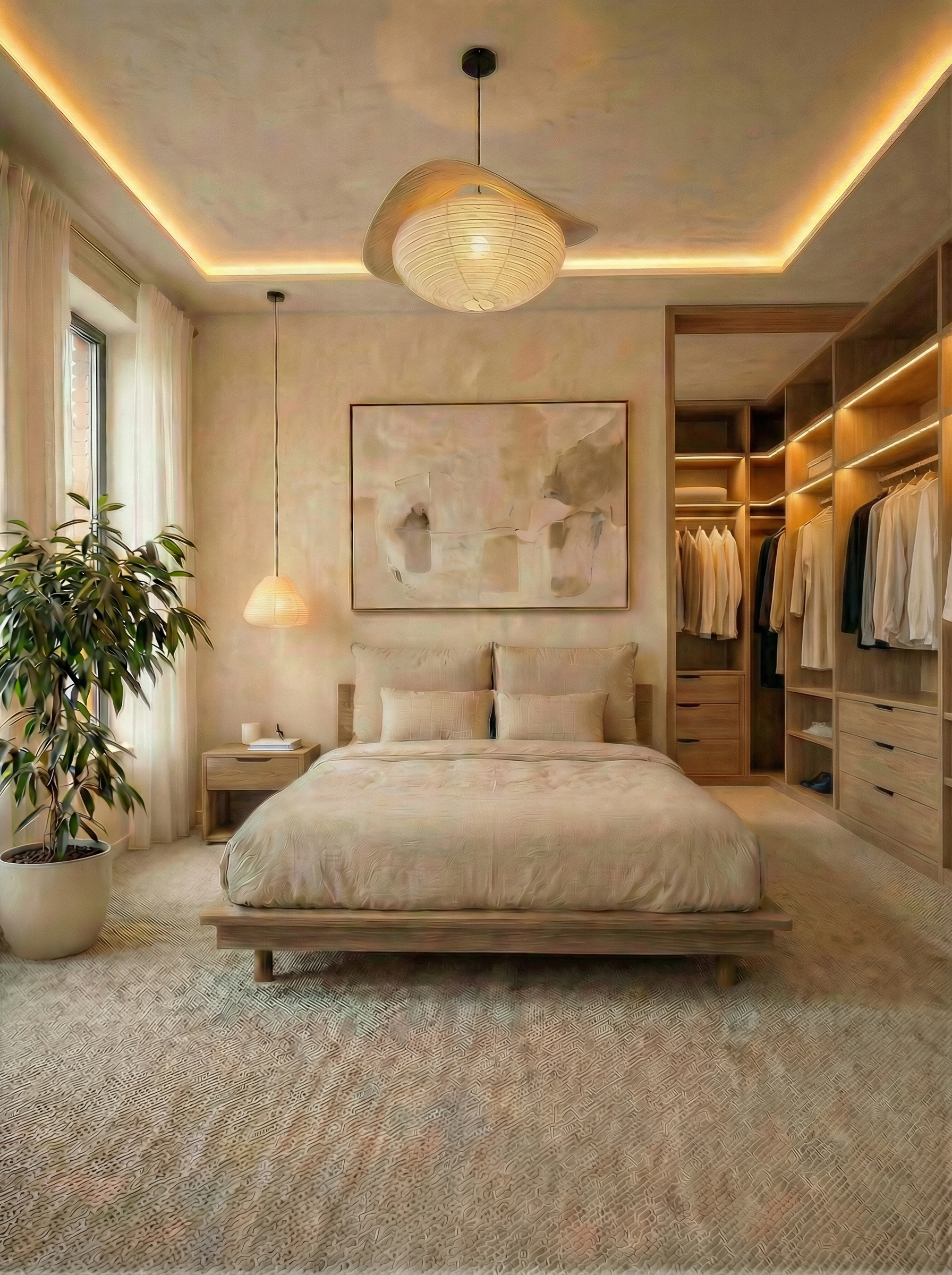 Дизайн спальни в стиле Japandi — фото интерьера от нейросети RoomGPT