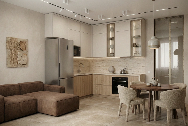 Дизайн кухни в стиле Japandi — фото интерьера от нейросети RoomGPT