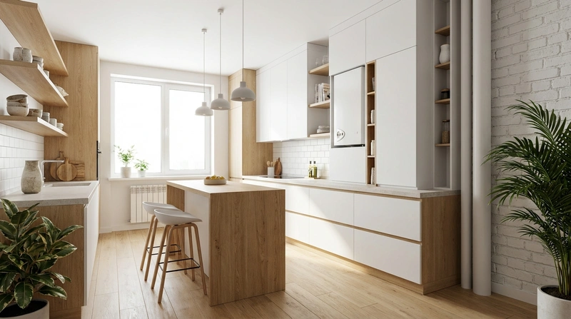 Дизайн интерьера в стиле Сканди — Кухня от нейросети RoomGPT