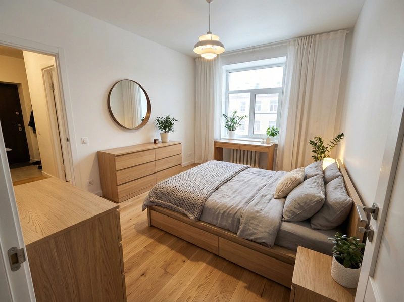 Дизайн интерьера в стиле Сканди — Спальня от нейросети RoomGPT