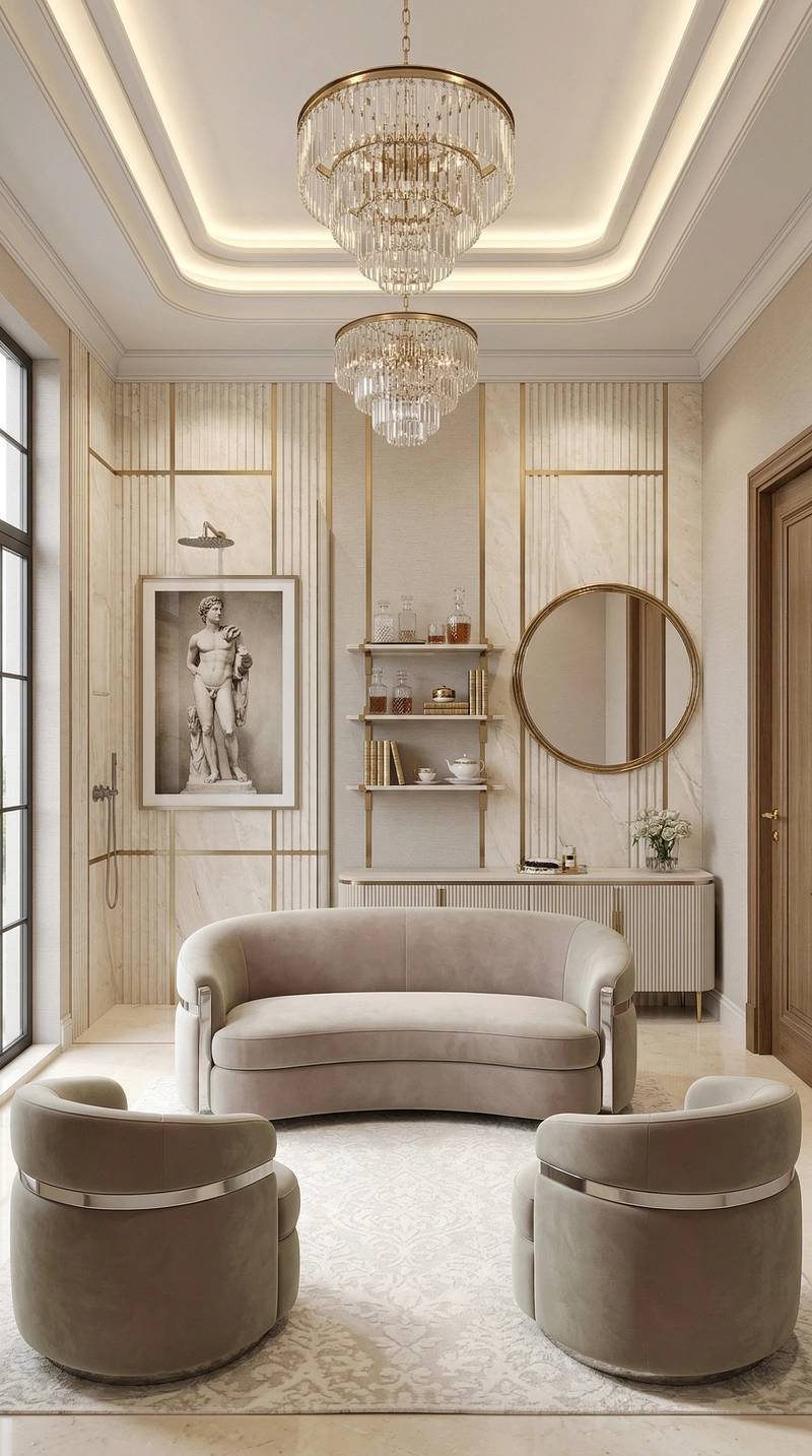 Дизайн гостиной в стиле Неоклассика — фото интерьера от нейросети RoomGPT