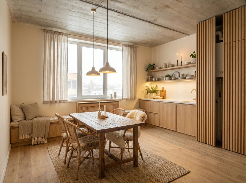 Дизайн интерьера в стиле Хюгге — Кухня от нейросети RoomGPT