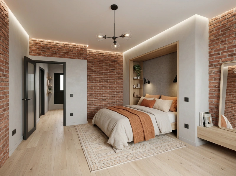 Дизайн спальни в стиле Лофт — фото интерьера от нейросети RoomGPT