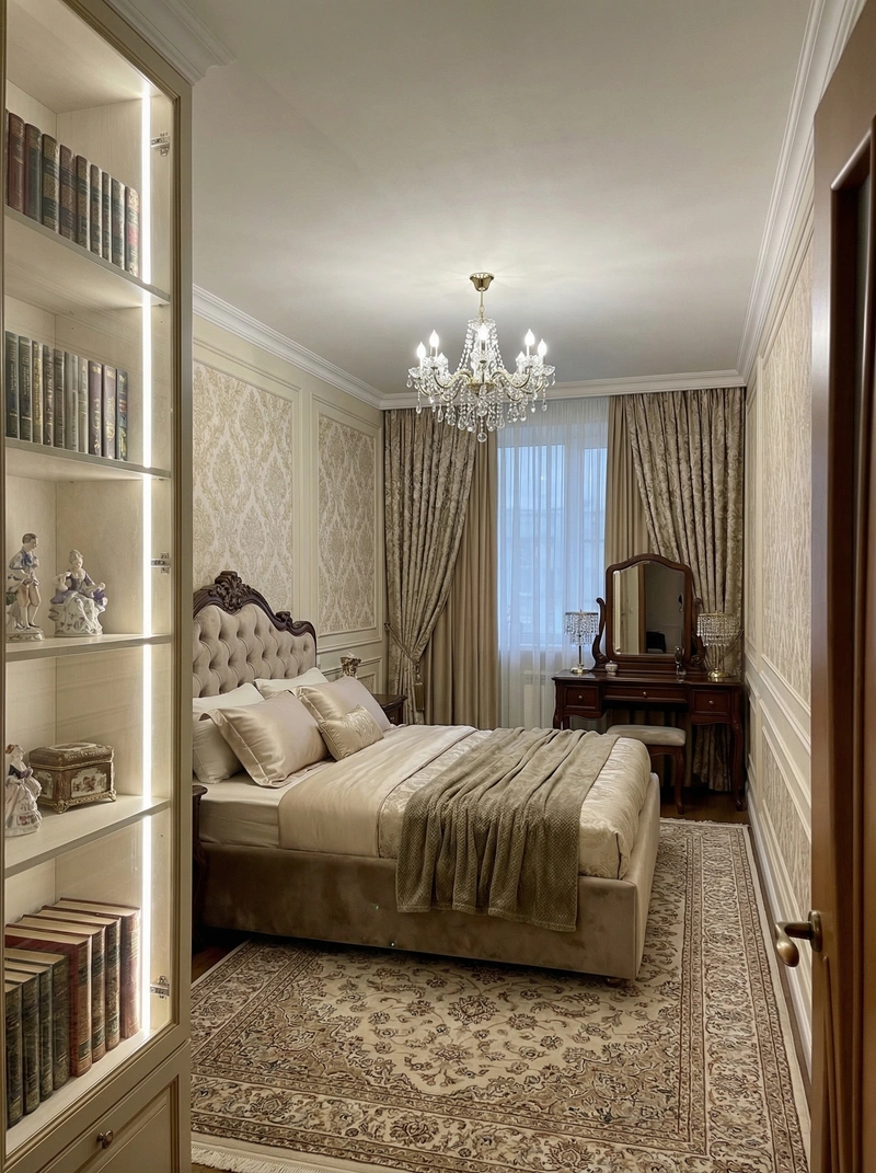 Дизайн спальни в стиле Классика — фото интерьера от нейросети RoomGPT