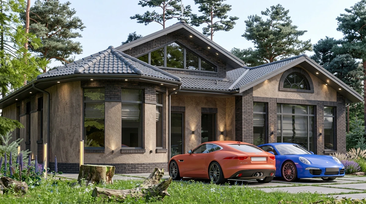 Дизайн фасада в стиле Контемпорари — фото фасада от нейросети RoomGPT