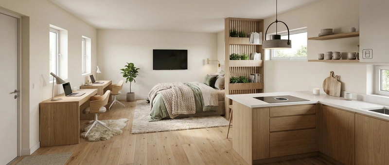 Дизайн спальни в стиле Хюгге — фото интерьера от нейросети RoomGPT