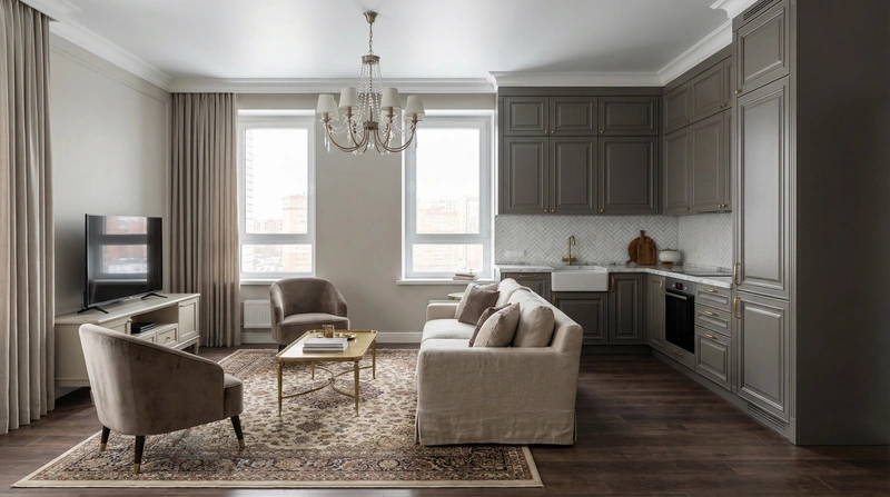 Дизайн кухни в стиле Классика — фото интерьера от нейросети RoomGPT