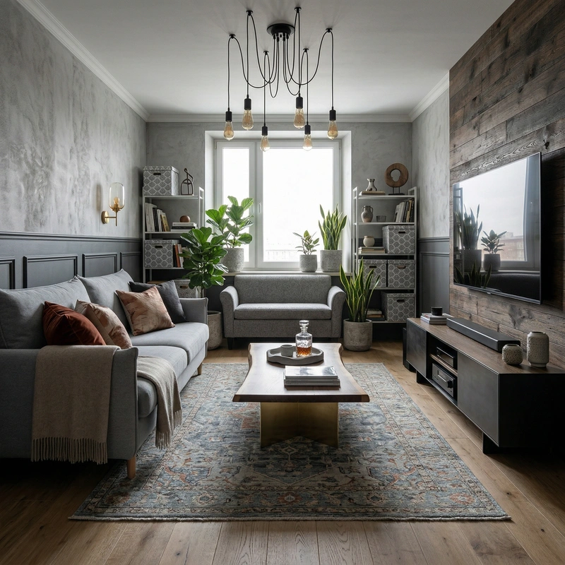 Дизайн гостиной в стиле Лофт — фото интерьера от нейросети RoomGPT