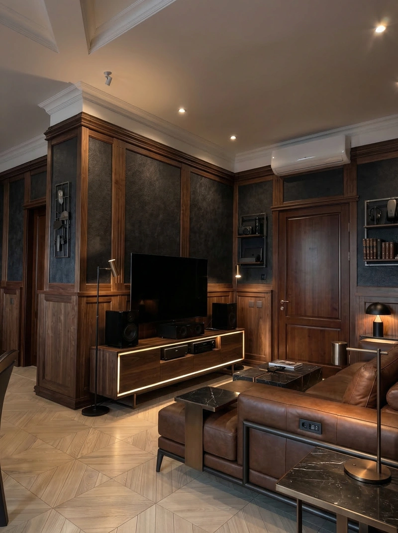 Дизайн гостиной в стиле Блэктэк — фото интерьера от нейросети RoomGPT