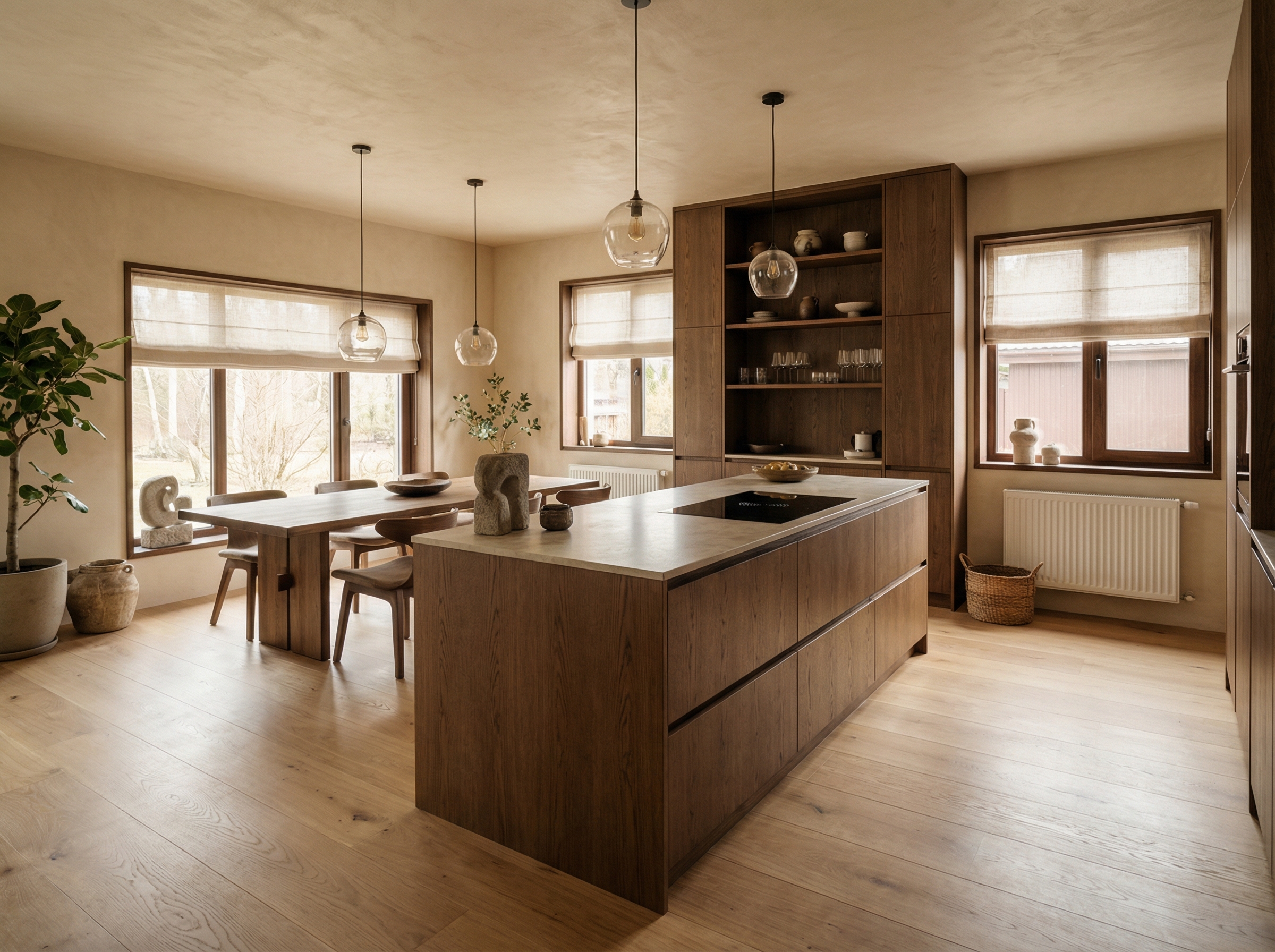 Дизайн кухни в стиле Japandi — фото интерьера от нейросети RoomGPT