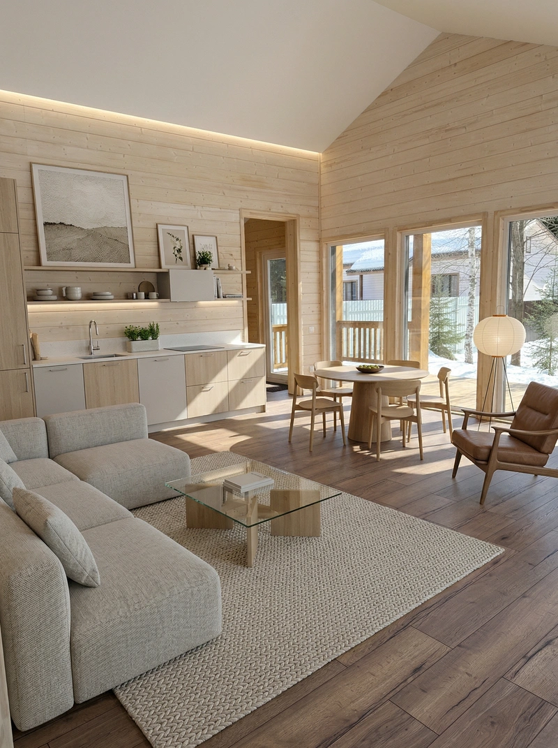 Дизайн гостиной в стиле Сканди — фото интерьера от нейросети RoomGPT