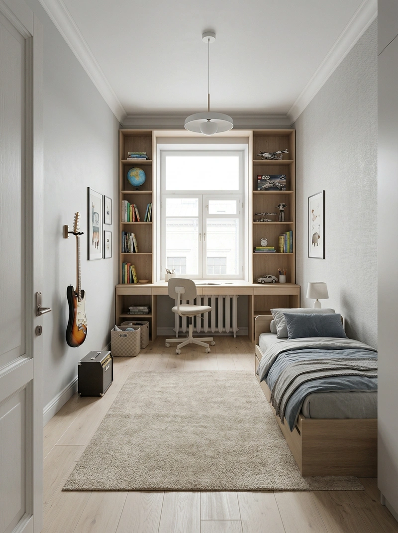 Дизайн спальни в стиле Сканди — фото интерьера от нейросети RoomGPT