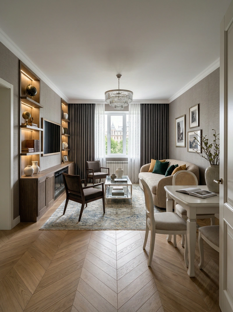 Дизайн интерьера в стиле Классика — Гостиная от нейросети RoomGPT