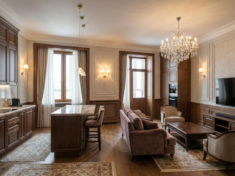 Дизайн интерьера в стиле Классика — Гостиная от нейросети RoomGPT