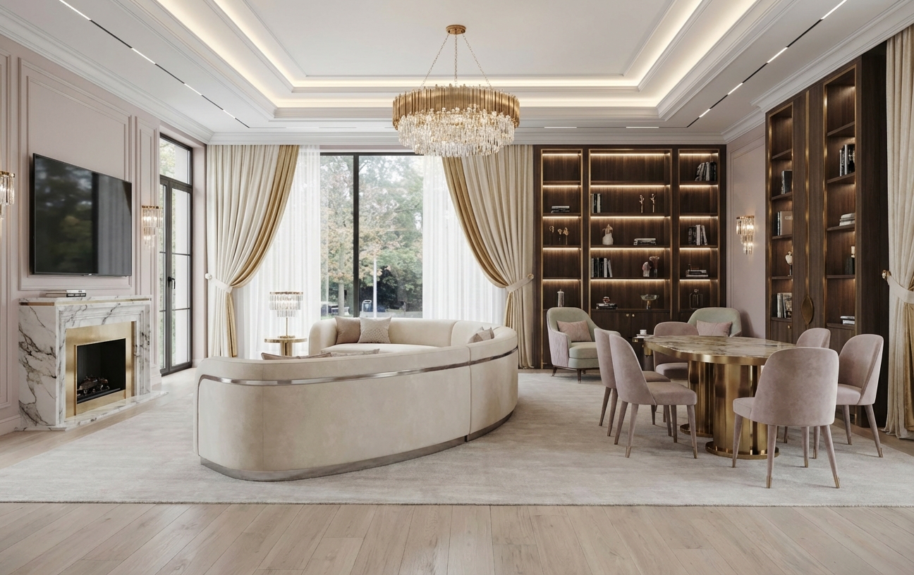 Дизайн гостиной в стиле Неоклассика — фото интерьера от нейросети RoomGPT