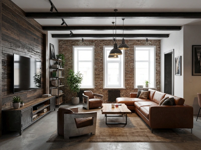 Дизайн интерьера в стиле Лофт — Гостиная от нейросети RoomGPT