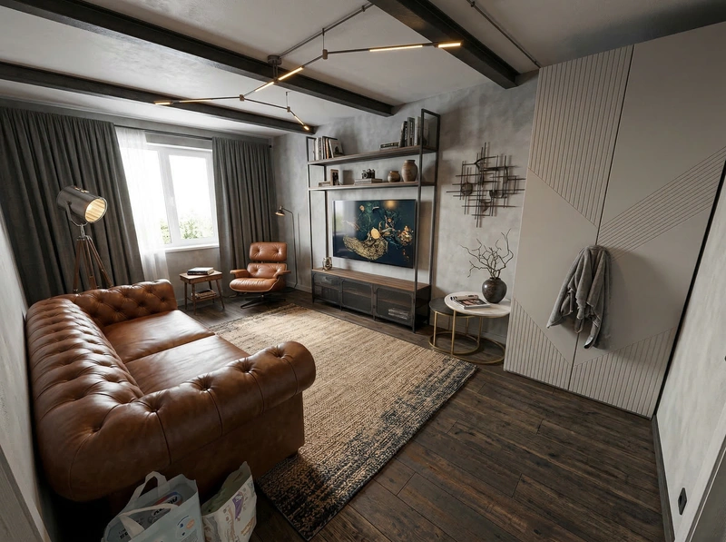 Дизайн интерьера в стиле Лофт — Гостиная от нейросети RoomGPT