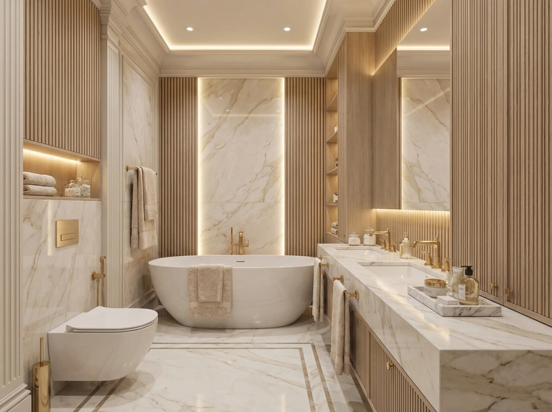 Дизайн ванной в стиле Неоклассика — фото интерьера от нейросети RoomGPT