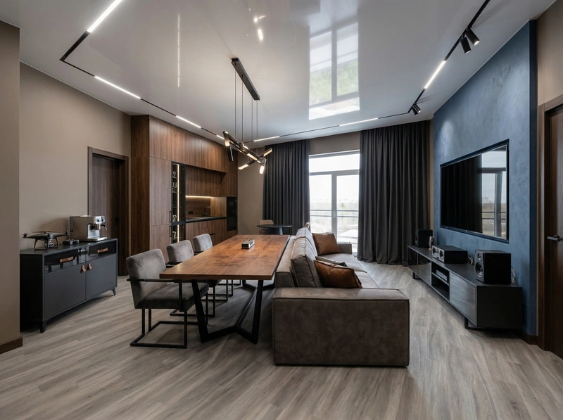 Дизайн гостиной в стиле Блэктэк — фото интерьера от нейросети RoomGPT