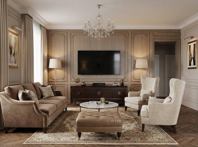 Дизайн интерьера в стиле Классика — Гостиная от нейросети RoomGPT