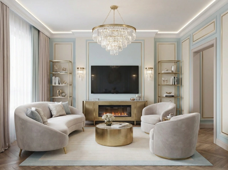 Дизайн интерьера в стиле Неоклассика — Гостиная от нейросети RoomGPT