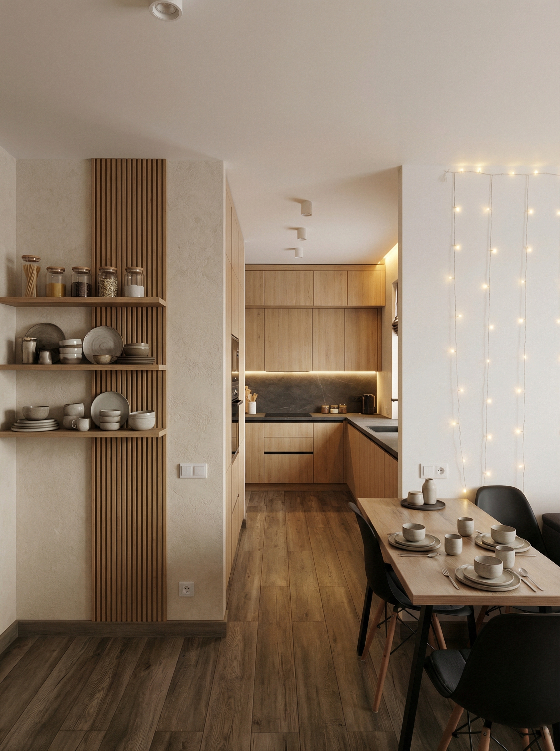 Дизайн кухни в стиле Japandi — фото интерьера от нейросети RoomGPT