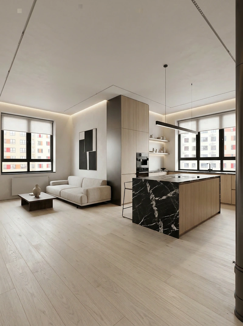 Дизайн интерьера в стиле Минимализм — Гостиная от нейросети RoomGPT