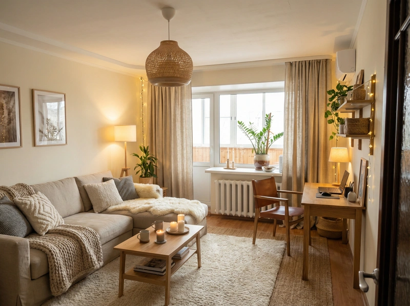 Дизайн интерьера в стиле Хюгге — Гостиная от нейросети RoomGPT