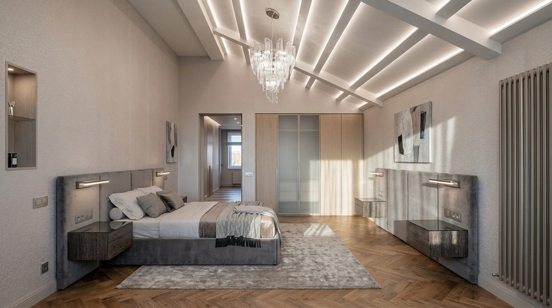 Дизайн интерьера в стиле Контемпорари — Спальня от нейросети RoomGPT