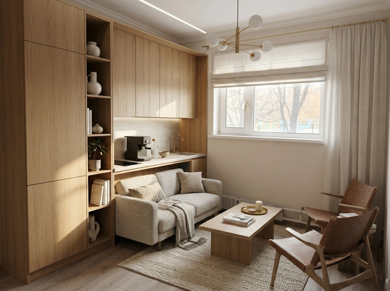 Дизайн гостиной в стиле Сканди — фото интерьера от нейросети RoomGPT