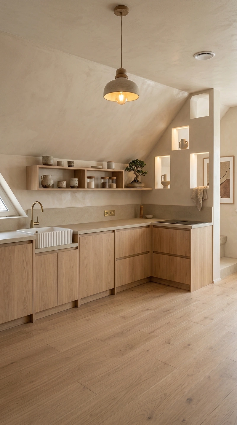 Дизайн кухни в стиле Japandi — фото интерьера от нейросети RoomGPT