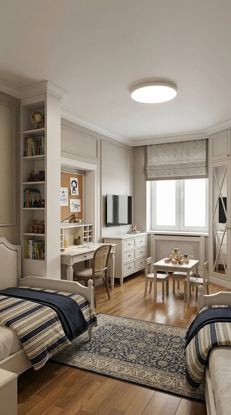 Дизайн детской в стиле Классика — фото интерьера от нейросети RoomGPT